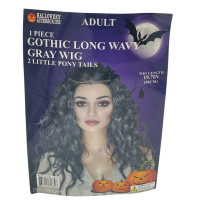 Gothic Long Wavy Gray Wig with 2 Little Pony Tails