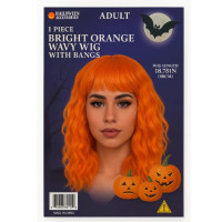 Bright Orange Wavy Wig with Bangs