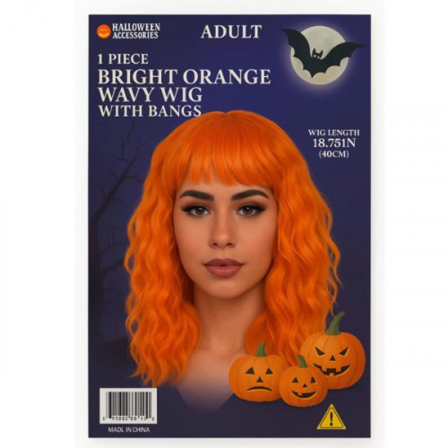 Bright Orange Wavy Wig with Bangs