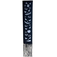 Black Front Door Decorative Hanging Welcome Banner Flag with Fringe and Spooky Jack O' Lantern Cutout Designs