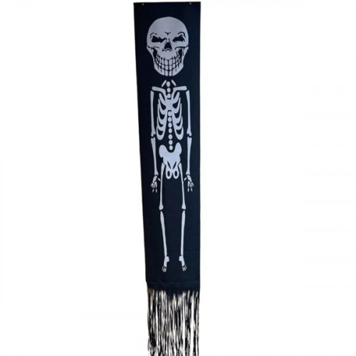 Skeleton-Themed Fringe Halloween Door Flag Banner Decor with Decorative Designs