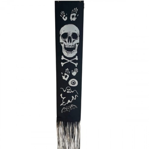 Spooky Skeleton and Bat Halloween Door Flag Banner Decor with Fringe Decorative Designs