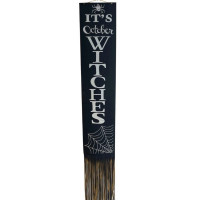 It's October Witches Halloween Door Flag Banner Decor with Fringe and Spiderweb Design