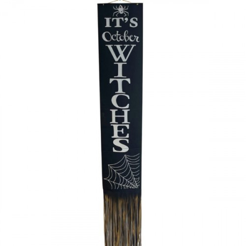 It's October Witches Halloween Door Flag Banner Decor with Fringe and Spiderweb Design It's October Witches Halloween Door Flag Banner Decor with Fringe and Spiderweb Design
