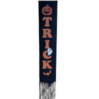 Halloween Trick Hanging Door Flag Banner Decor Sign with Pumpkin and Ghost Design