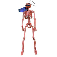 Poseable Orange Pumpkin Head Skeleton Hanging Halloween Decor Prop
