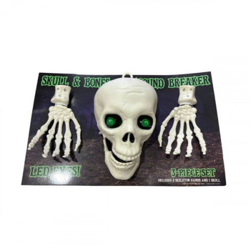Skeleton Head with LED Eyes and Hands Halloween Display Prop Decor