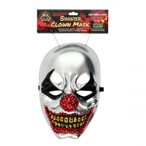 Scary Glamorous Clown Mask with Gems Halloween Costume Accessory