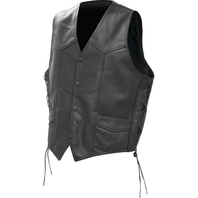 Solid Buffalo Leather Vest with Pockets and Laced Sides - 3X