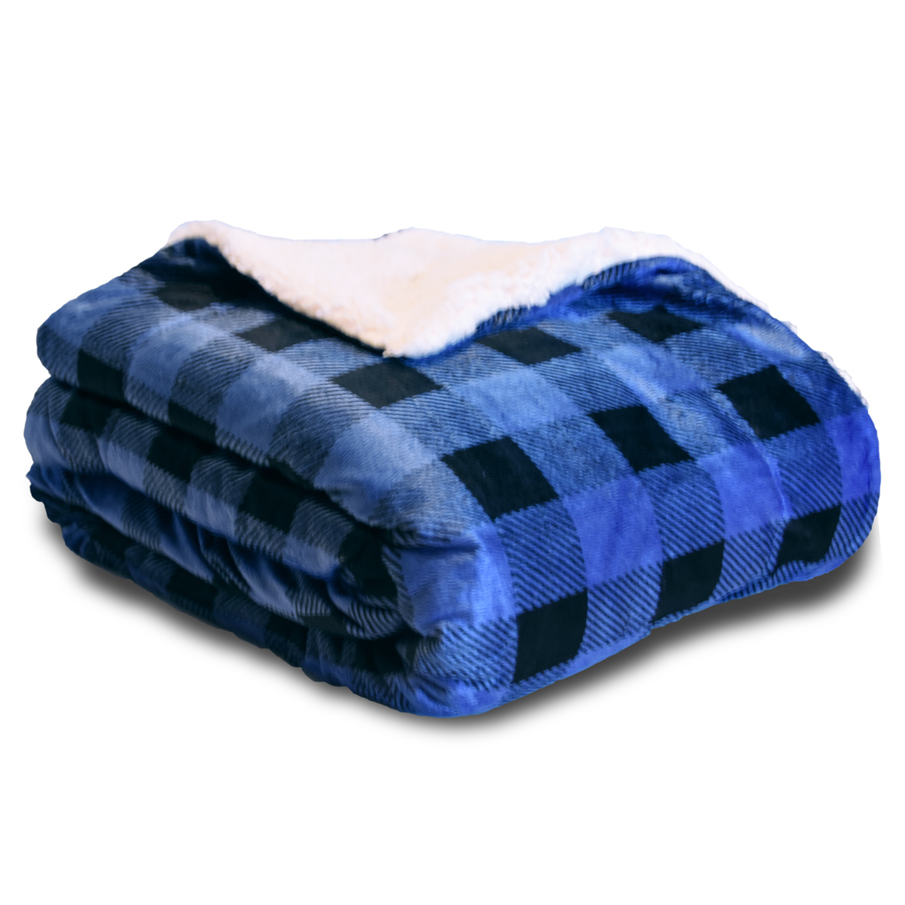 Faux Micro Mink Sherpa Throw Blanket in Royal Blue with Black Measures 50" x 60"