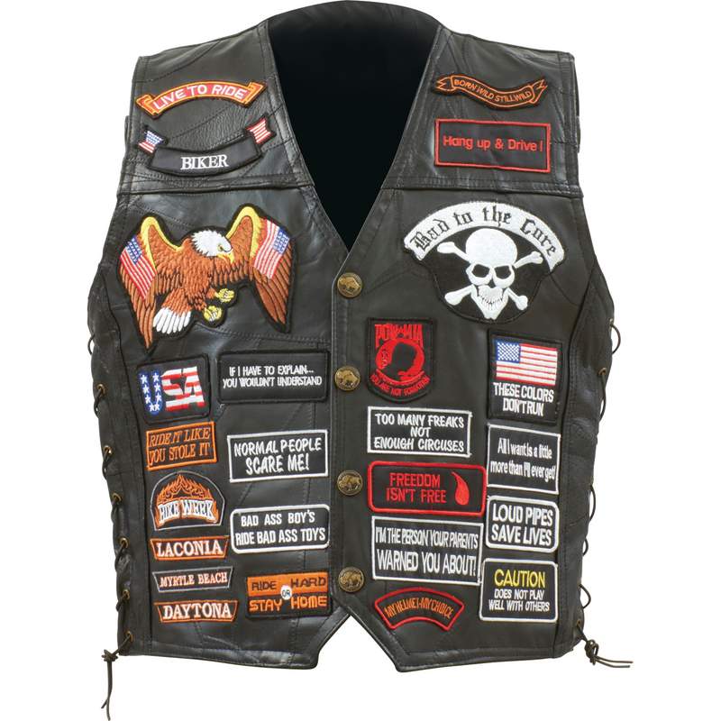 Buffalo Leather Biker Vest with 42 Patches Size 3X GFVBIK423X