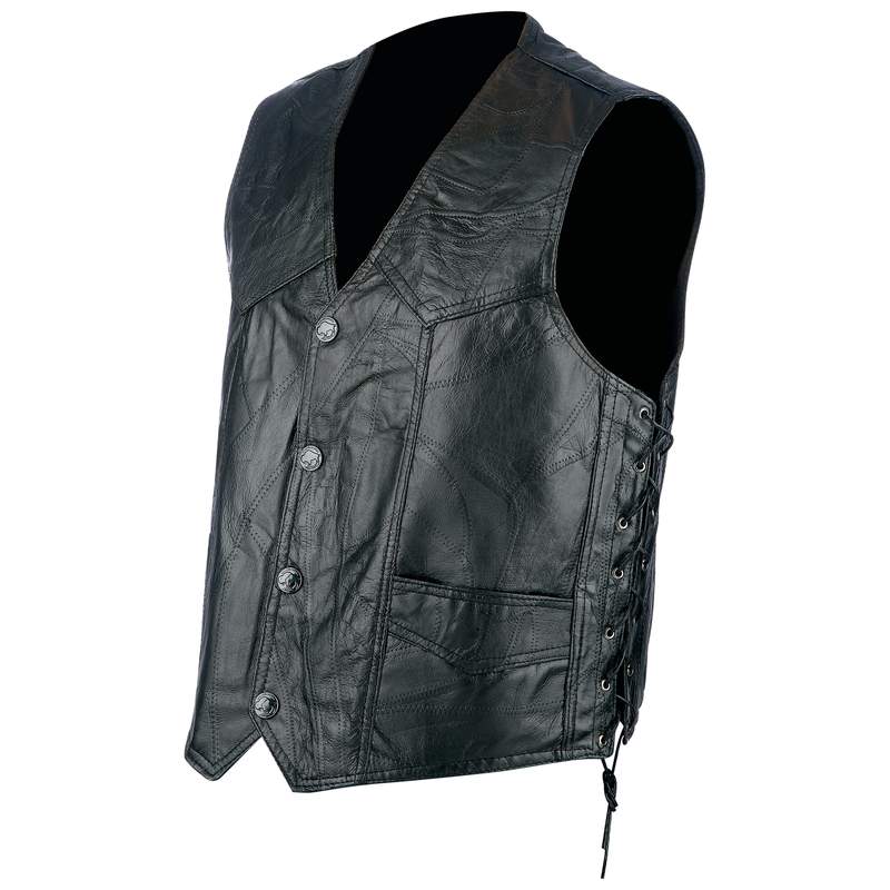 Rocky Ranch Hides Rock Design Black Hog Leather Biker Vest - Size 2X