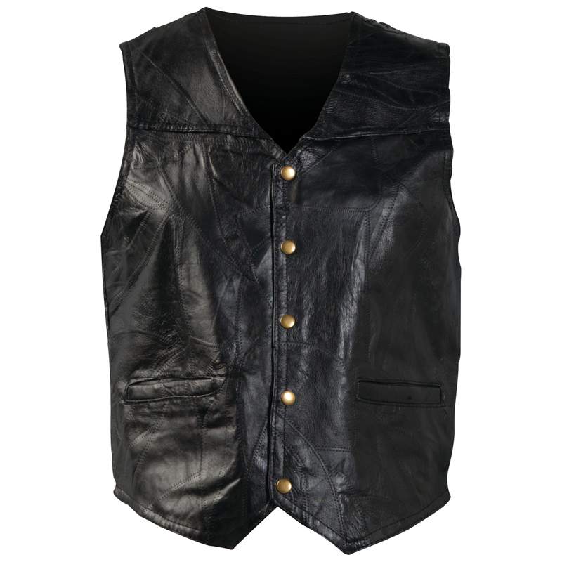 Giovanni Navarre Italian Stone Design Black Leather Vest - Size X-Large