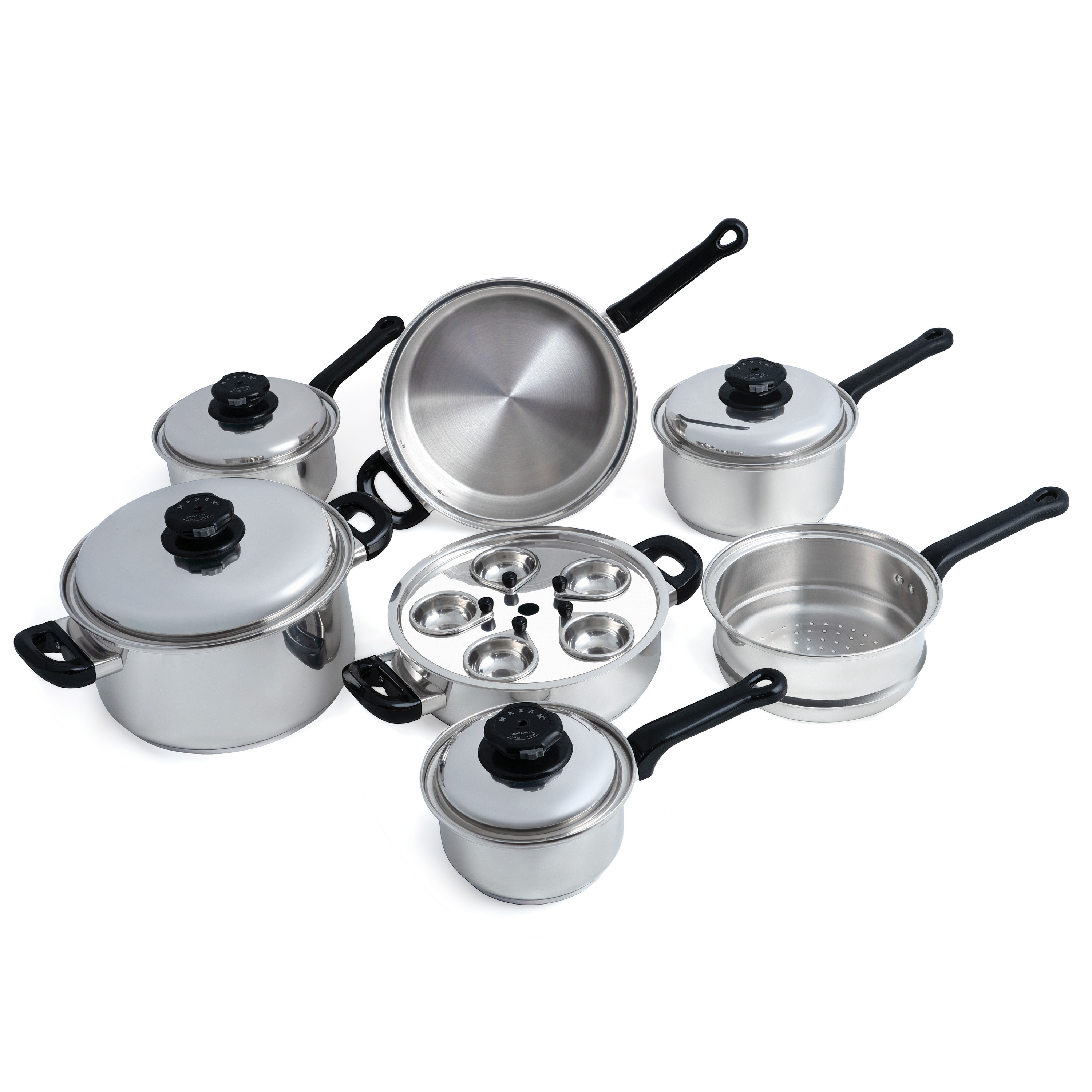 17pc Stacking Cookware Set with Foldable Knobs - Stackable Pots