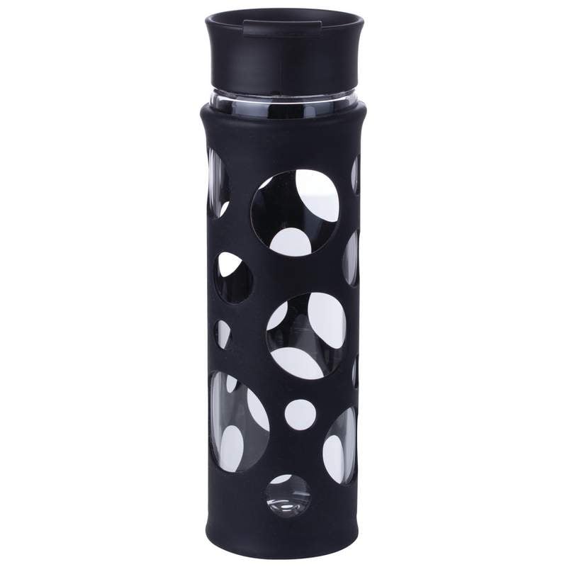X Pac 18 oz Glass Bottle with Black Silicone Wrap and Flip Lid